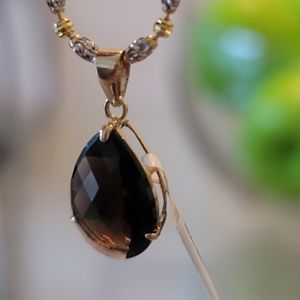 Natural Smoky Topaz 3-prong 14K Gold Pendant  (❌️Not Plated)